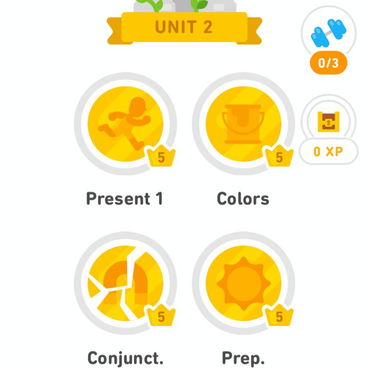 Lesson selection in Duolingo.