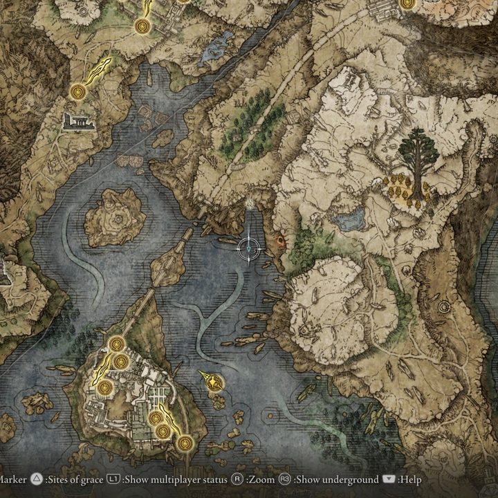 Elden Ring map showing where to find the Walking Mausoleum in Liurnia Lake.