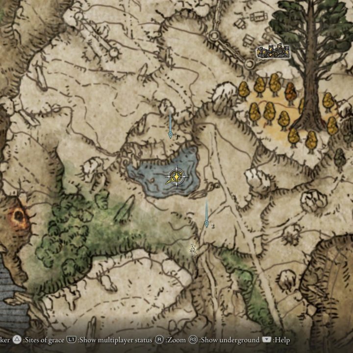 Elden Ring map location for the Walking Mausoleums on Liurnia Highway.
