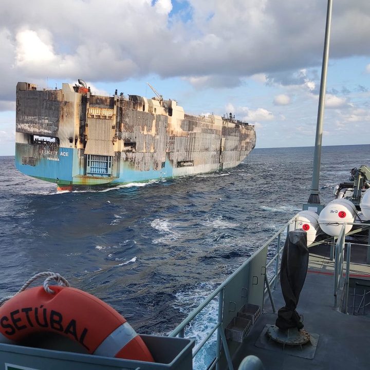 The Felicity Ace cargo ship carrying luxury cars.