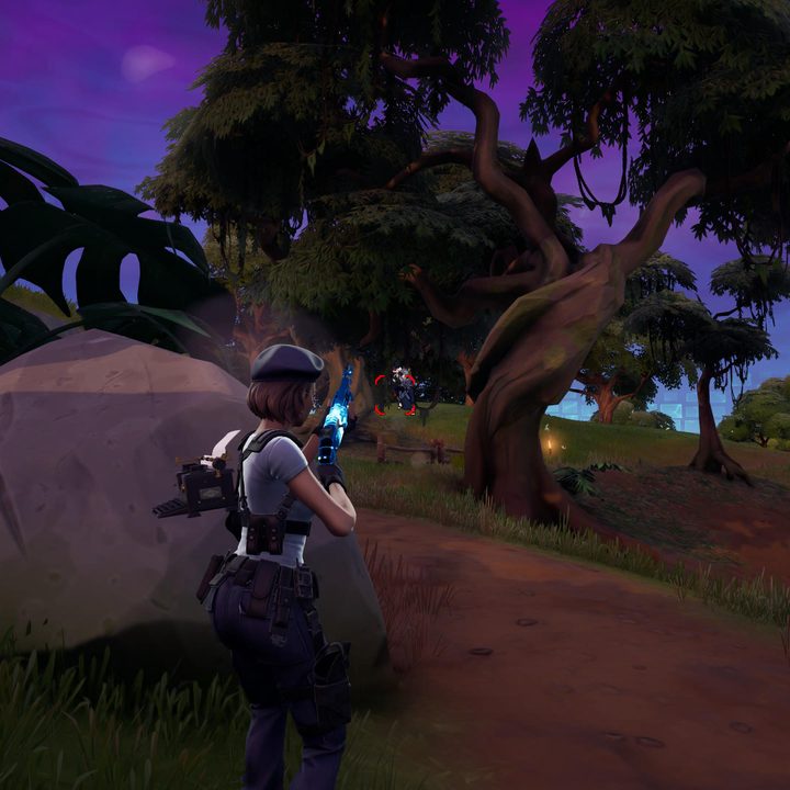 Battling with a shotgun in Fortnite.