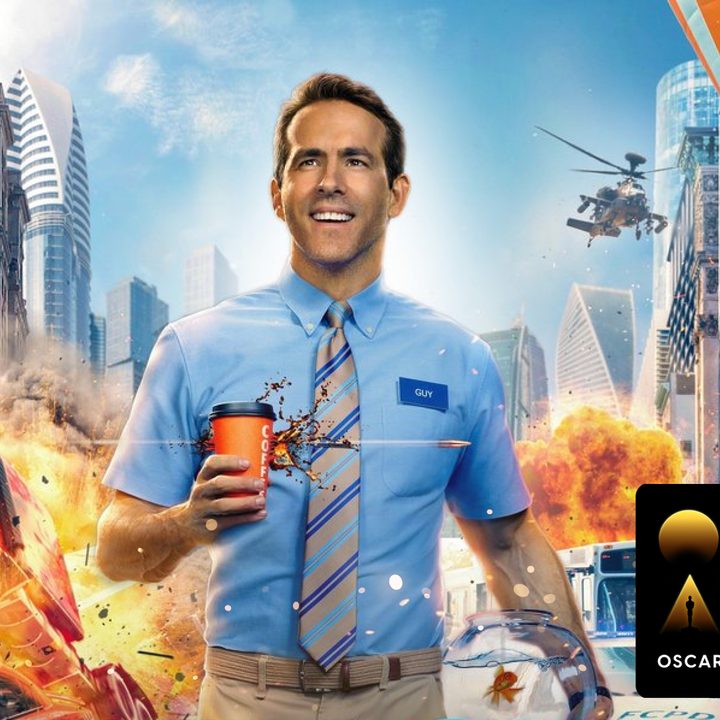 An "Oscars Week" badge on an image of Ryan Reynolds in 'Free Guy.'