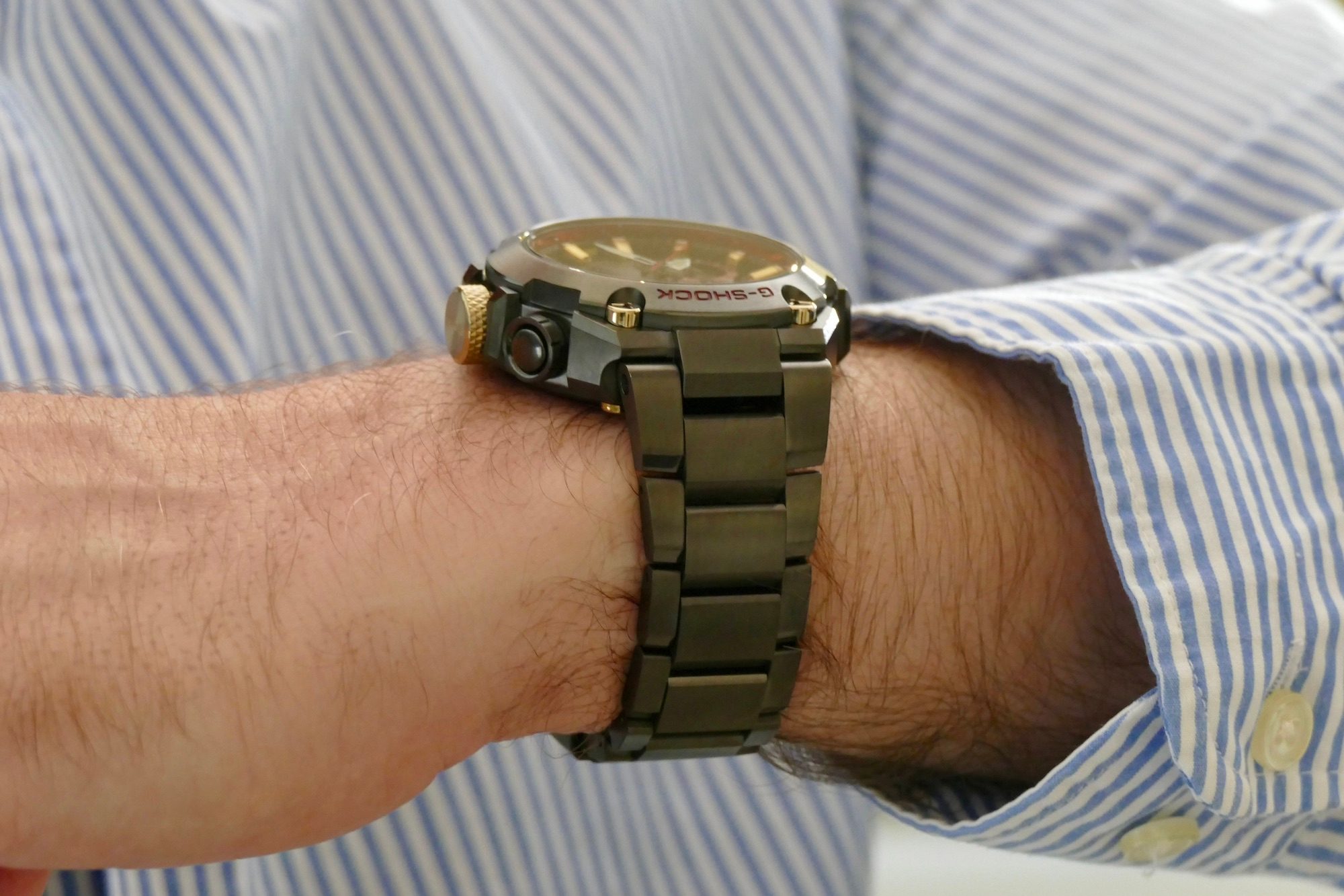 Side view of the G-Shock MRG-B2000B on the wrist.