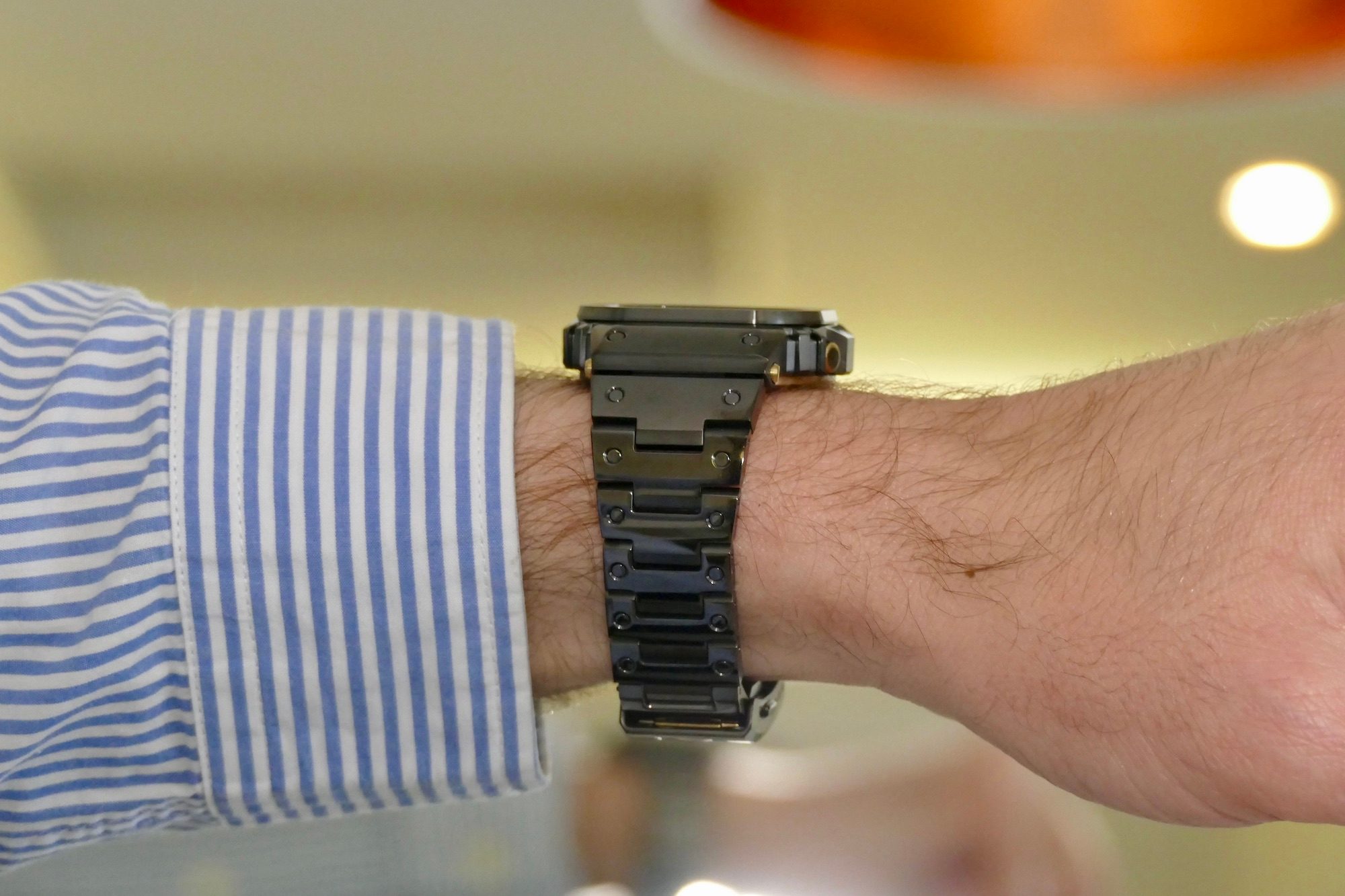 G-Shock MRG-B5000B's titanium band from the side.