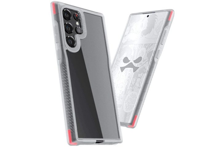 Ghostek Covert Case in Clear on the Samsung Galaxy S22 Ultra, showing off the R2X infused shock absorbing corners.