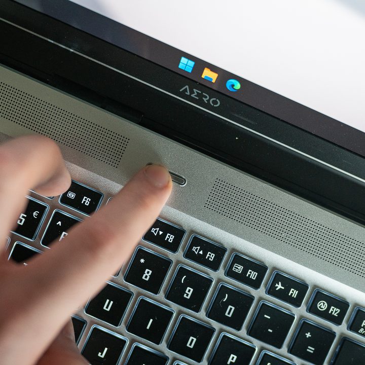 The power button on the Gigabyte Aero 16.