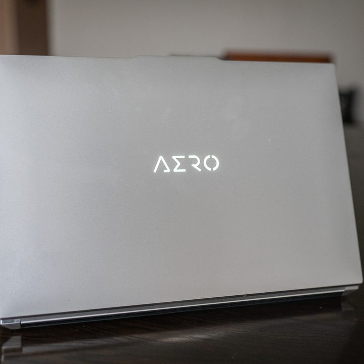 The Aero logo on the lid of the Gigabyte Aero 16.
