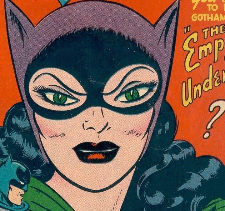 Catwoman sneers at batman in a Golden Age Batman comic book.
