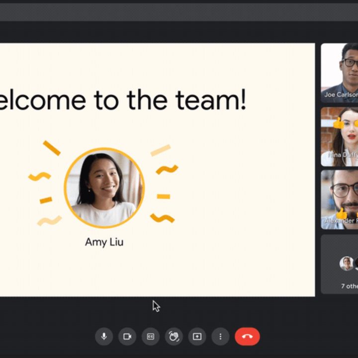 A screenshot shows how Google Meet will support live reactions.