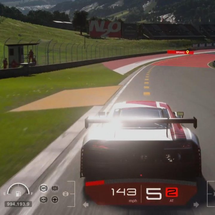 A racer follows the track line in Gran Turismo 7.