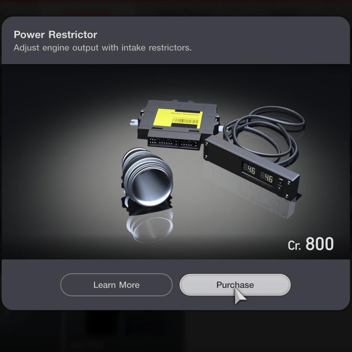 The power restrictor upgrade in Gran Turismo 7.