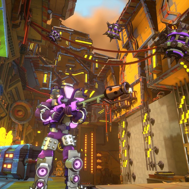 A robot stands with a gun in Gun Jam.