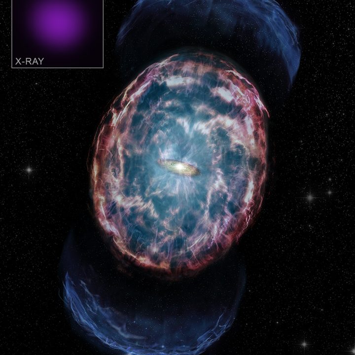 An artist’s conception illustrates the aftermath of a kilonova.
