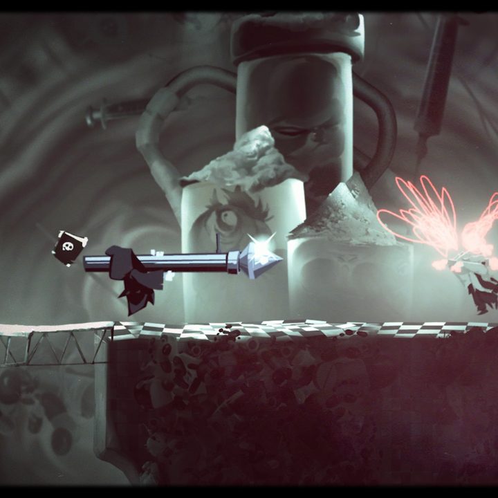 Death points a rocket launcher at an enemy in Have a Nice Death.