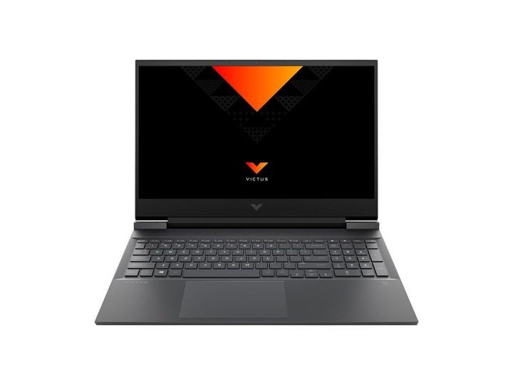 HP Victus 16 gaming laptop on white background.