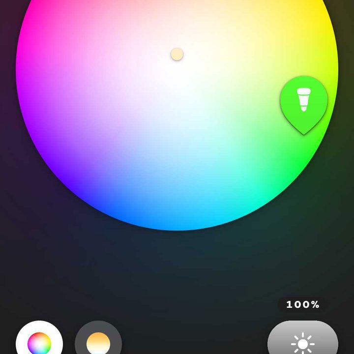 Screenshot of Philips Hue app changing color of smart lights.