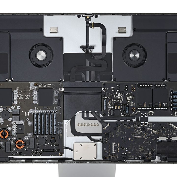 An iFixit teardown of Apple's Studio Display monitor, showing the device's internals.