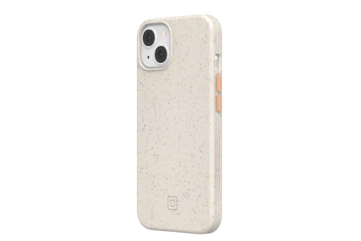Incipio Organicore for iPhone 13 in cream, showing off the 100% compostable qualities of the case.