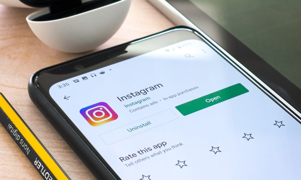 Instagram app on the Google Play Store on an Android smartphone.