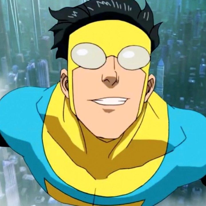 Mark, an Invincible, flies above the cityscape.