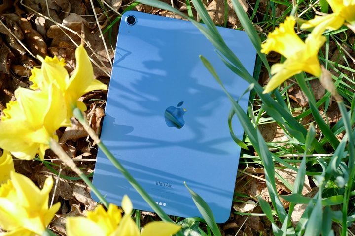 Apple iPad Air 5 with flowers.