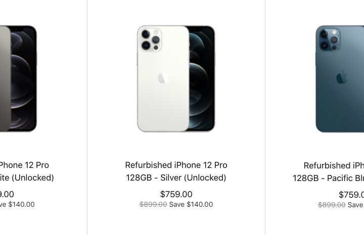 Refurbished iPhone 12 handsets for sale on Apple's online store.