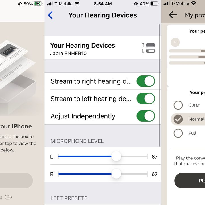 A screen shot detailing setup and pairing for the Jabra Enhance earbuds.
