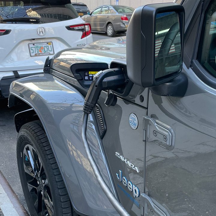 Jeep Wrangler 4XE PHEV plugged in.