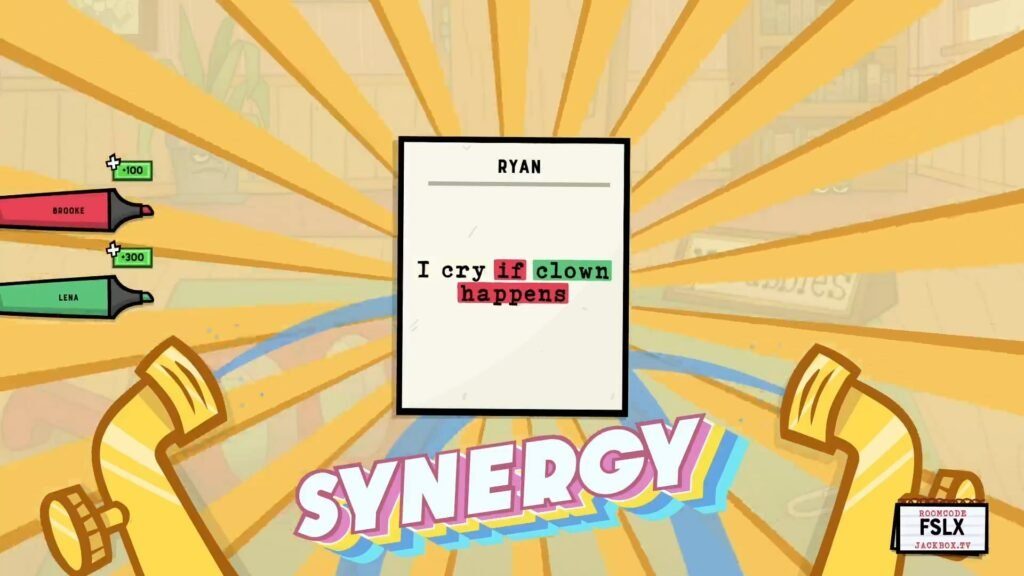 Screenshot from the Jackbox Game Job Job showing the synergy segment.