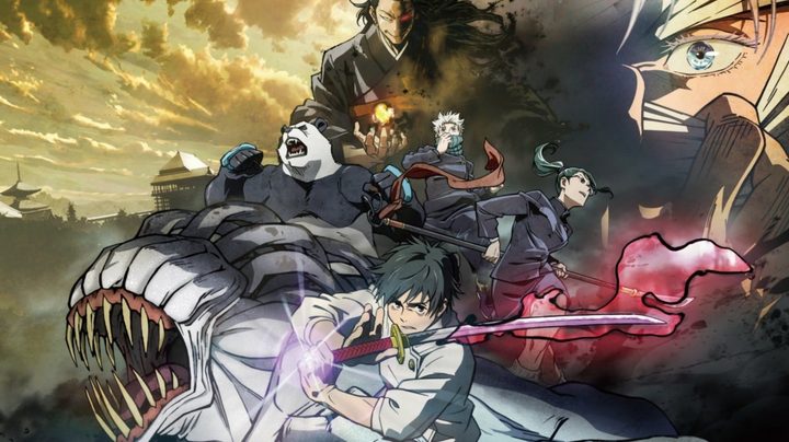 Promo poster for Jujutsu Kaisen 0 featuring a collage of the main cast.