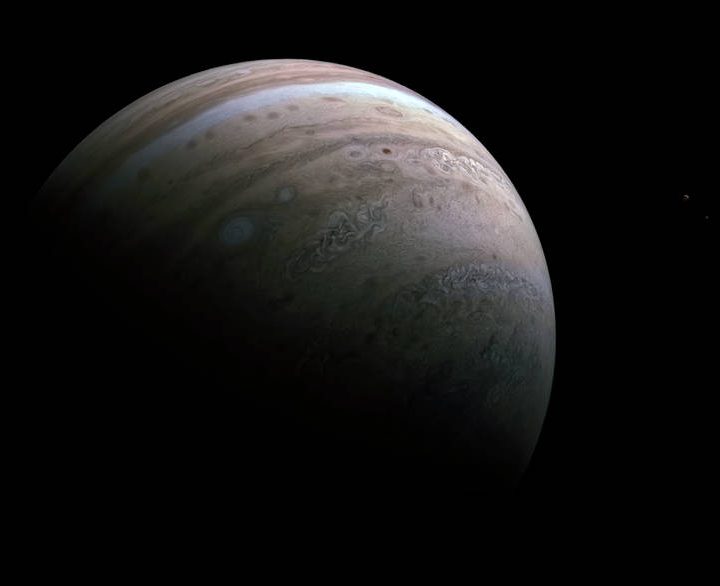 NASA’s Juno mission captured this view of Jupiter’s southern hemisphere during the spacecraft’s 39th close flyby of the planet on Jan. 12, 2022.