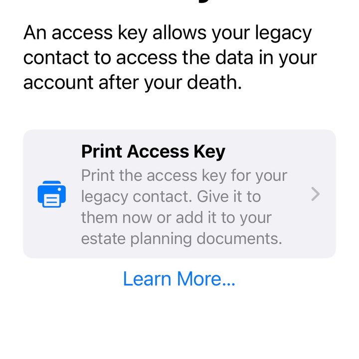 iPhone legacy print access key.