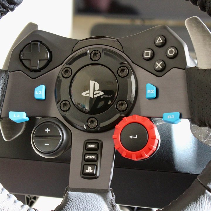 The Logitech G29 steering wheel's controls.