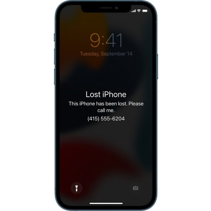 An iPhone flashing the lost device message.
