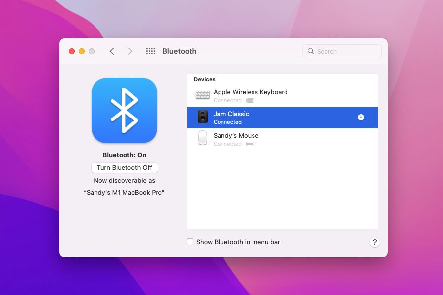 Bluetooth accessory connected to Mac.