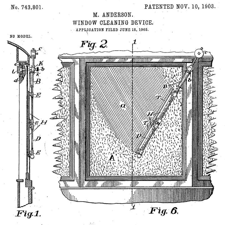 Mary Anderson's illustration of her 1903 patented "window cleaning device."