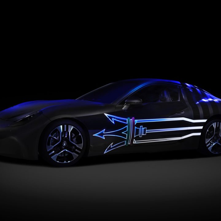 Teaser image of the Maserati GranTurismo Folgore electric car.