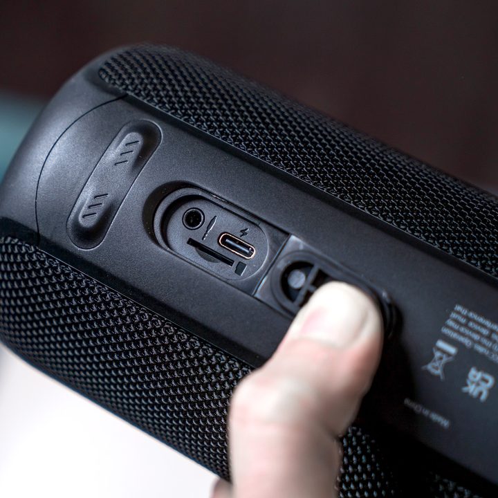 The Monoprice Harmony Capsule 200 features ports on the bottom of the speaker.
