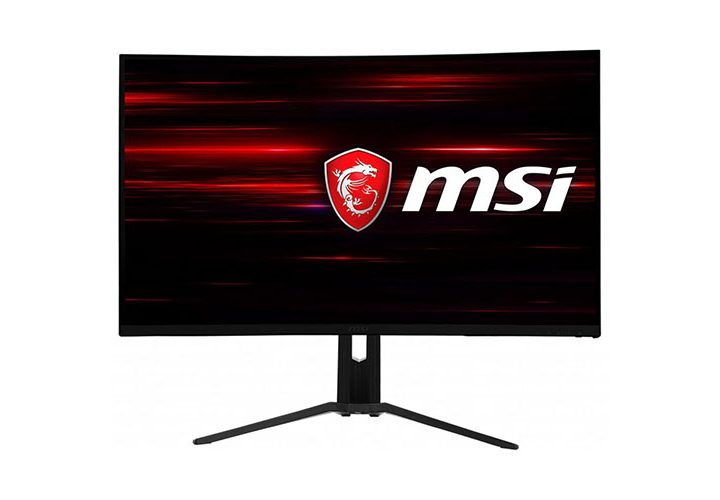MSI 32-inch Optix Curved Gaming Monitor viewed from the front displaying the MSI logo and on a white background.