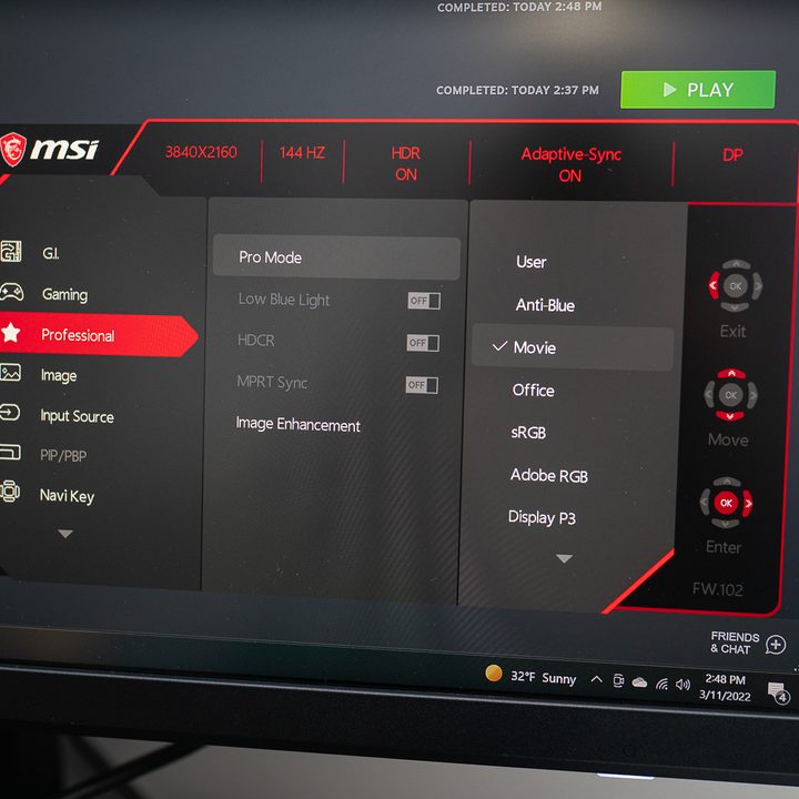 On-screen display for the MSI Optix MPG 32.