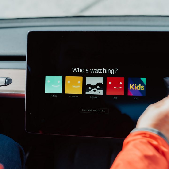 User profiles on a Netflix account on a car infotainment system.