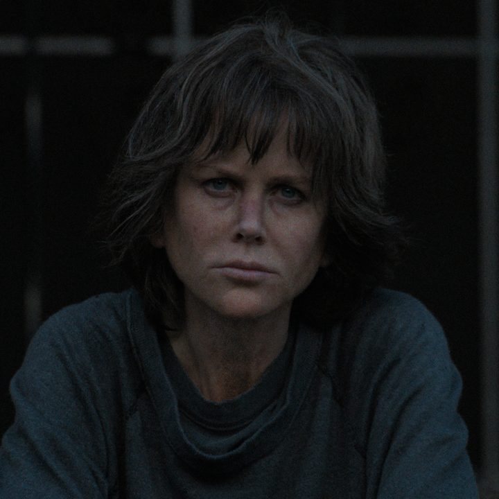Nicole Kidman wears a gray sweatshirt in Destroyer.