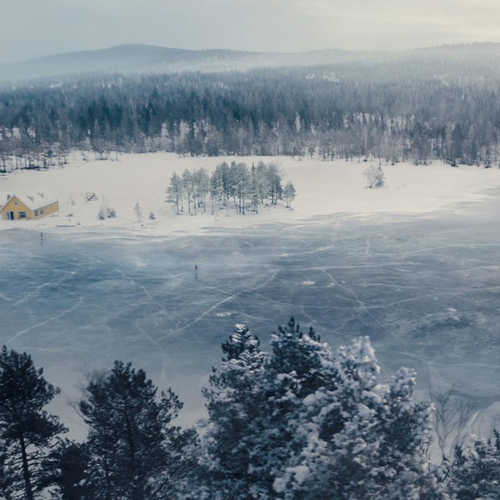 A winter landscape in Norway from the opening scene of No Time To Die.