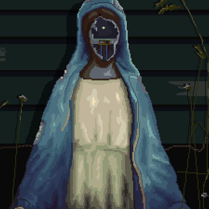 A religious statue with distorted face in Norco.