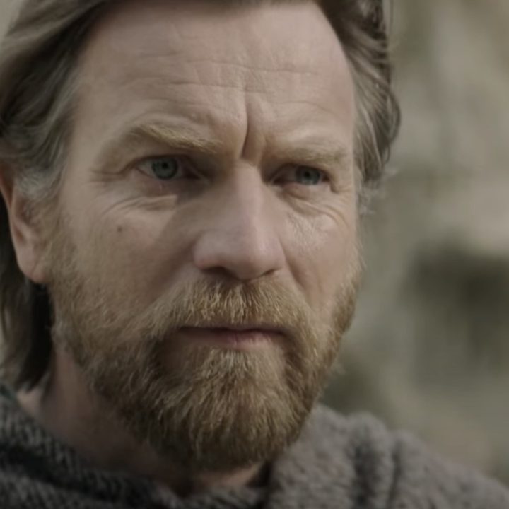 A close-up of Ewan McGregor as Obi-Wan Kenobi in the series of the same title.