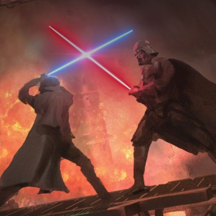 Official Lucasfilm concept art of Kenobi vs. Darth Vader for Disney+'s Obi-Wan Kenobi.