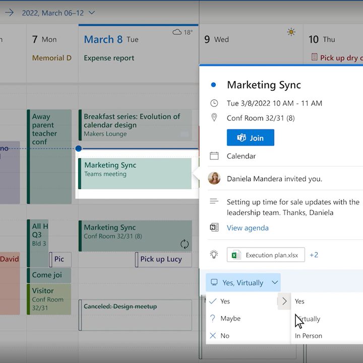 The Outlook RSVP feature with a meeting proposal.