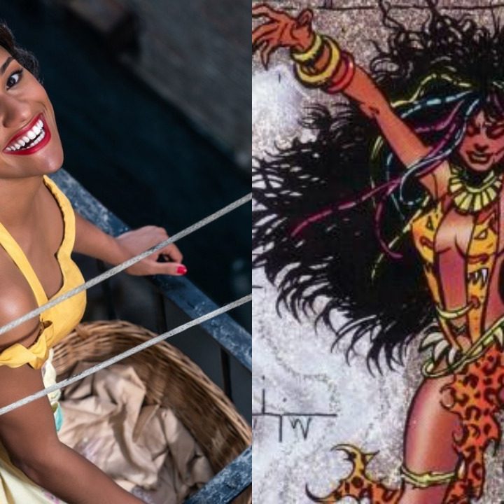 Split image of Ariana Debose in West Side Story and the comic book villain Calypso.