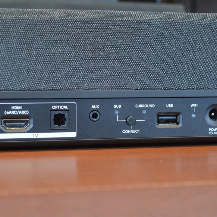 Rear view of the Polk MagniFi Mini AX soundbar showing its available ports.