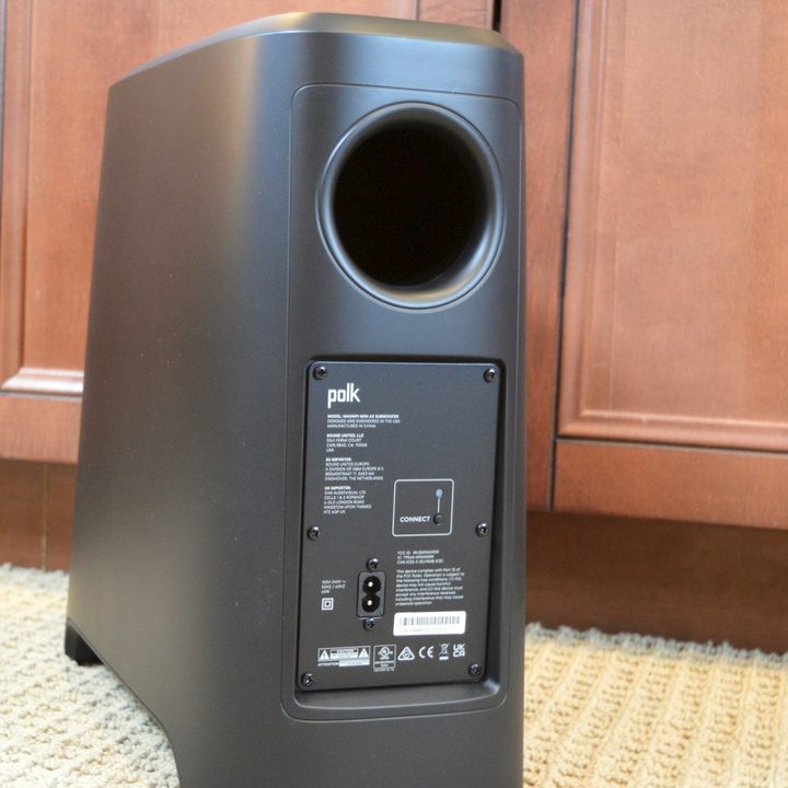Rear view of the Polk MagniFi Mini AX's wireless subwoofer.